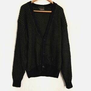 Vtg Knit Cardigan Sweater Mens L Long Sleeve Button Geometric Grandpa Preppy Ivy
